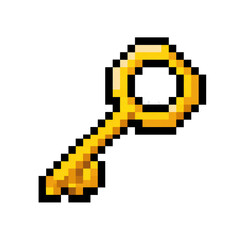 Obraz premium Golden pixel art key for retro gaming and digital design projects