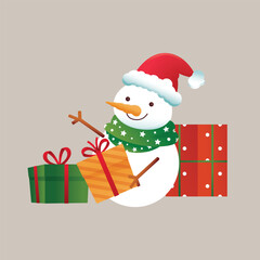 Cute snowman illustration wearing scarf and hat, perfect for Christmas and winter holiday decorations, greeting cards, stickers, and seasonal designs.
