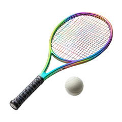 Vibrant rainbow tennis racket and ball for sport and recreation