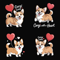 Corgi dogs with red heart balloons puppy red balloon