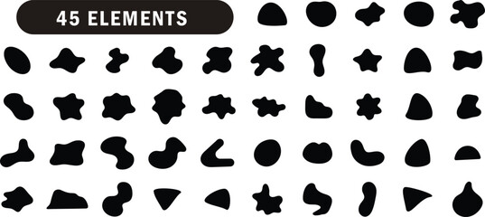Abstract organic blob shapes set black silhouette vector design elements for modern minimal background decoration