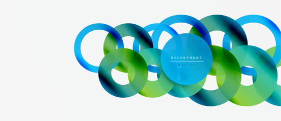 Abstract circles overlap, creating vibrant blue, green gradients. Modern design element for backgrounds, banners, presentations. Clean, simple aesthetic.