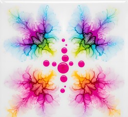 Colorful Alcohol Ink Blooms on a White Tile, Abstract Floral Patterns