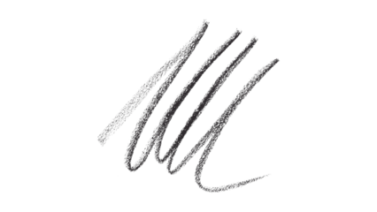 Hand drawn black pencil lines, circles, stripes and squiggly lines on transparent background.