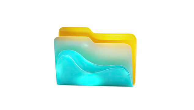 A stylized folder icon, gold, turquoise
