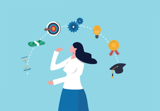 Career planning for employee, personal development or motivation to achieve target or work success, improvement or career growth concept, businesswoman thinking of career planning or growing in work.