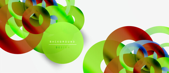 Abstract vibrant shapes overlap. Green, red, yellow hues dominate design. Modern background suggests energy, movement, creativity.