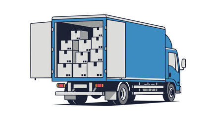 Delivery truck loaded with cardboard boxes ready for distribution and delivery. Delivery truck with multiple packages shows logistics for transportation of goods to final destination.