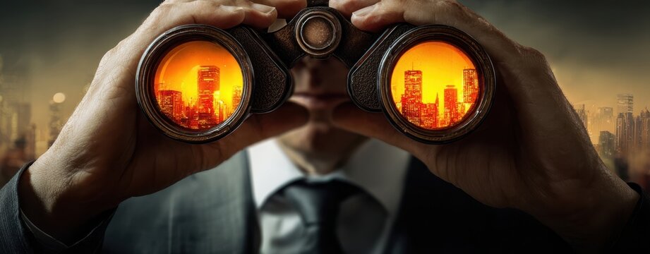 The Binoculars Reveal a Vibrant City Skyline Reflecting Ambition, Vision, and Urban Opportunity