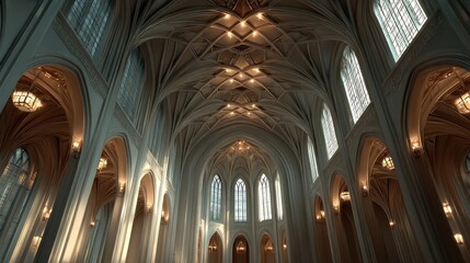 Exquisite interior architecture of grand cathedral with impressive vaulted ceilings