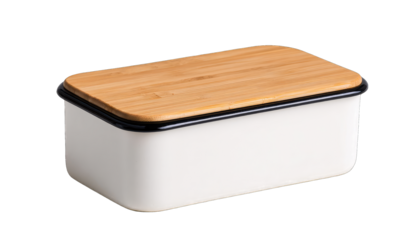 White metal breadbox with bamboo lid