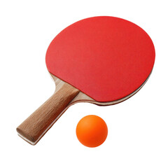 Red table tennis racket and orange ball for ping pong game