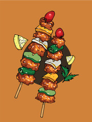 Thai asian foods cuisine handdrawn