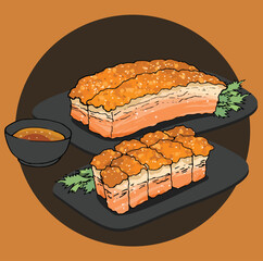 Thai asian foods cuisine handdrawn