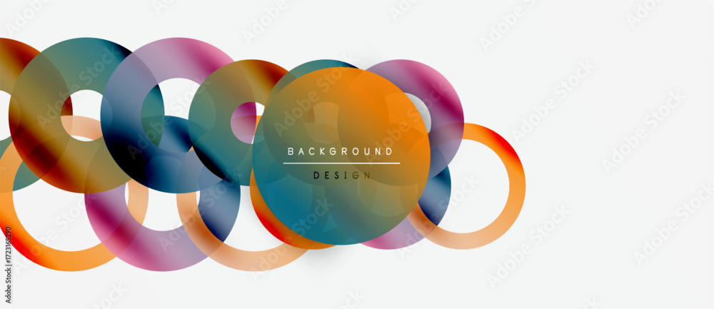 Poster abstract colorful circles overlap. modern design features gradients, transparency. minimalist backgr