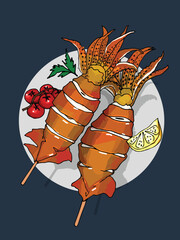 Thai asian foods cuisine handdrawn