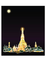 Wat Arun Temple Thailand Handdrawn