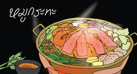 Thai asian foods cuisine handdrawn