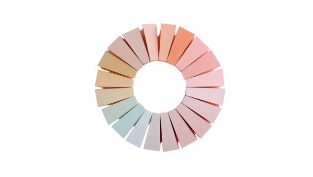 Circular color palette with various shades of peach, beige, and pastel tones