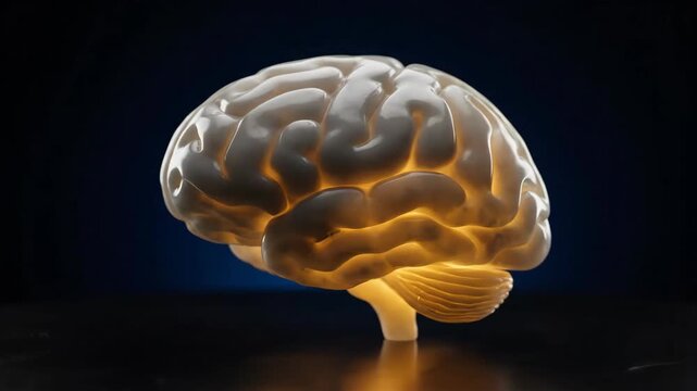 Illuminating Human Brain Model Shows Detail of Structure and Function on a Dark Background, Perfect for Educational Purposes
