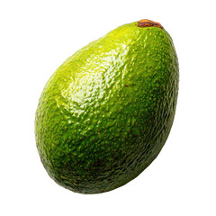 A single, ripe avocado, green skin with slight texture, shows subtle highlights, and a small brown blemish near the stem