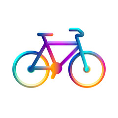 A vibrant, multicolored bicycle icon with a gradient effect on its frame and wheels, set against a black background