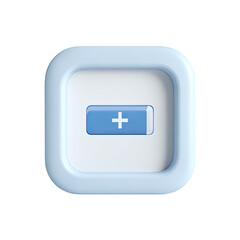 A light blue square button with rounded corners contains a smaller, lighter blue rectangle displaying a plus symbol