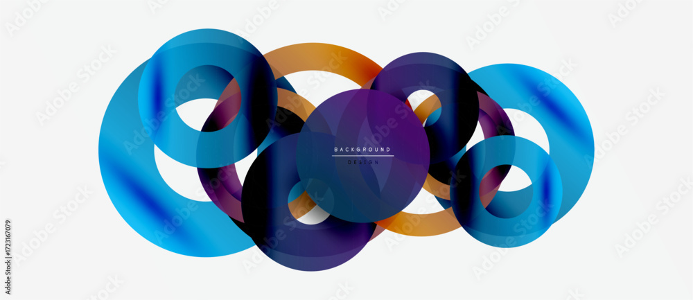 Poster abstract design features overlapping colorful loops. gradient shades create dynamic visual effect. m