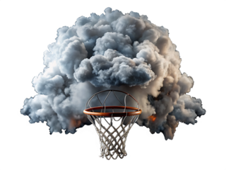 Basketball Hoop in Dramatic Smoke Cloud on White Background ,PNG. AI  Generated 