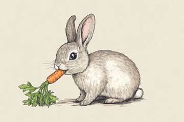 Naklejka premium Cute Rabbit Holding Carrot with Fresh Green Leaves Cartoon Style