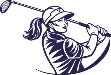 Female Golfer Realistic Illustration. Professional Woman Golf Player Artwork. Athletic Female Golfer Swing Pose. Stylish Woman Golfer Sports Design. Beautiful Lady Golf Player in Action Illustration