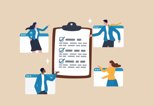 Meeting agenda, strategy planning communication, checklist or todo list for teamwork, brainstorm or work discussion, task or meeting reminder clipboard, business people meeting with agenda checklist. 