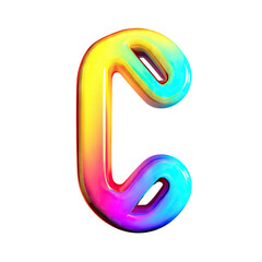 Vibrant, colorful, 3D letter "C" with a holographic, rainbow gradient effect
