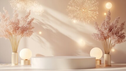 Banner design for diwali festival and podium,Diwali light decoration candle with fireworks,Stage,Product display Showcase design sparkle background,Deepavali,Dipavali,3D podium illustration.