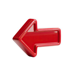 Shiny, three-dimensional red arrow pointing left, with a subtly glossy finish and beveled edges