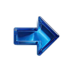 A vibrant, sapphire-blue, glass-like arrow pointing right, with a beveled, three-dimensional design and subtle highlights