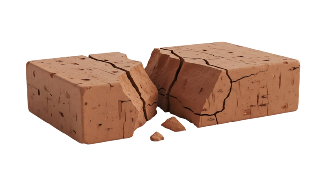 Two fractured, light brown rectangular blocks