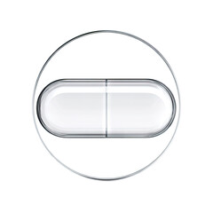 White oval pill centered in a white circle