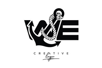 WE Creative Monogram Latter Logo with Anchor and Rope Design Minimalistic Logo Design