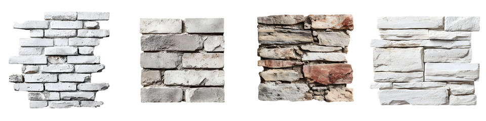 Stone Veneer and Brick Wall Panels on White Background