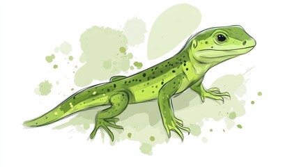 Fototapeta premium A vibrant illustration of a green lizard showcasing its unique features on a soft, blurred background. Perfect for nature and wildlife themes.