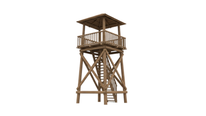 Wooden observation tower, simple design, light brown color