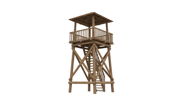 Wooden observation tower, simple design, light brown color