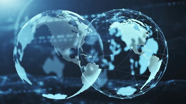 Digital globe with connections - Global & networked - Expanding lines - Abstract tech grid