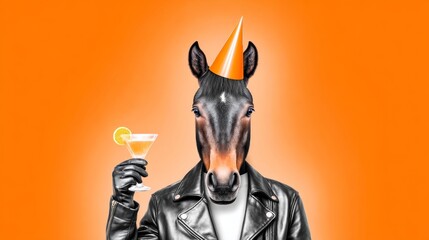 Joyful horse celebrations in zodiac style fun party with drinks and laughter