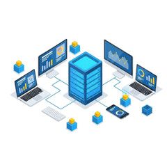 3d icon of isometric server room isolated on transparent background, data center illustration