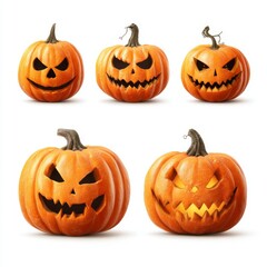 Realistic carved Halloween pumpkins with spooky faces