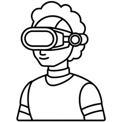 Stylized line art illustration of a person wearing a virtual reality headset