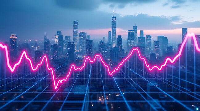 Financial stock market chart over new york city skyline