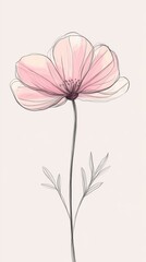 Fototapeta premium This illustration features a delicate pink flower with soft lines on a neutral background, perfect for nature-themed decor and modern design projects.